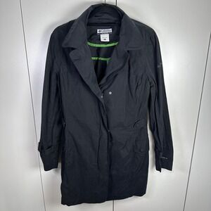 Columbia Women's Lg Black Trench Coat Jacket Lightweight Full Zip Bottons